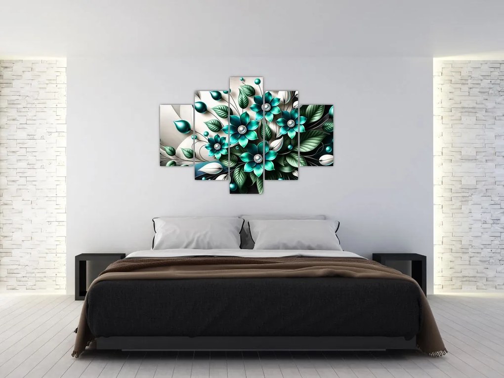 Kép - 3D türkiz virágok (150x105 cm)