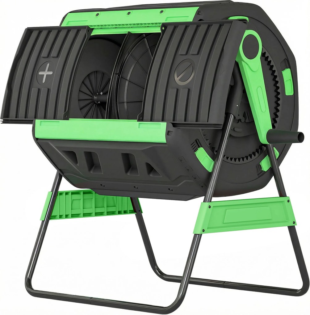 Outsunny 200 l (kb. 53 US gal) komposztforgató, 94 x 67 x 98 cm — Gyors komposztáló szellőzőnyílásokkal és tolóajtóval, időjárásálló műanyag | Aosom