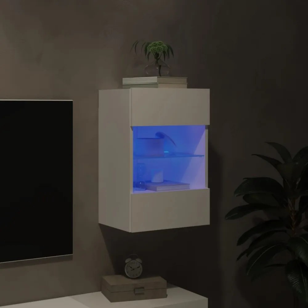 fehér falra szerelhető TV-szekrény LED-lámpákkal 40x30x60,5 cm
