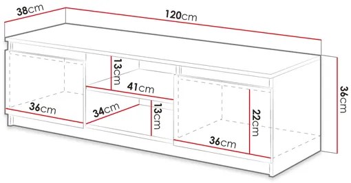 TV szekrény Zekazo (szonoma tölgy + fehér) (fehér LED világítás). 1106285