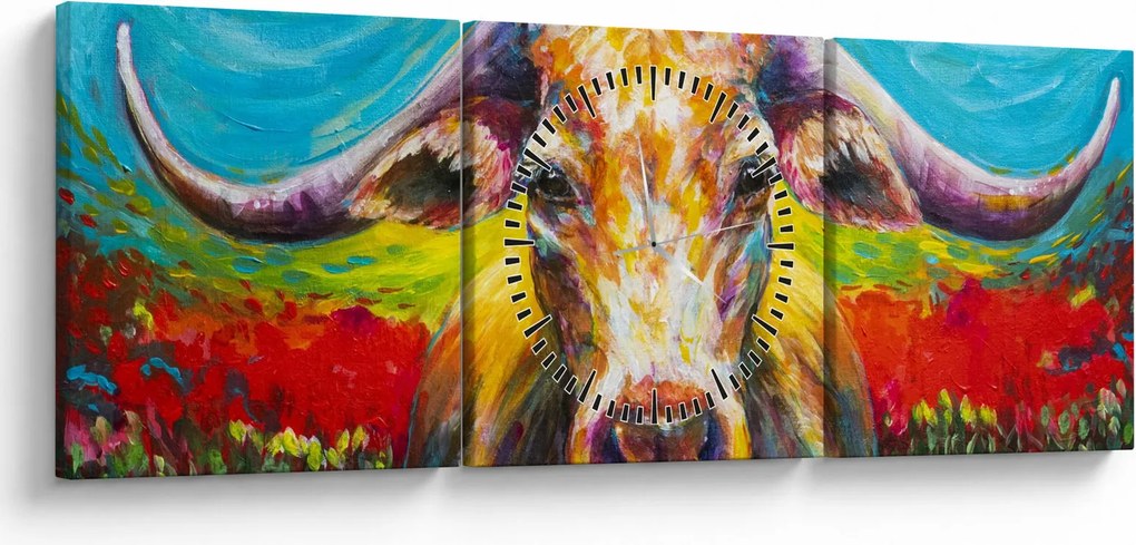 Kép - Festett tehén (órával) (90x30 cm)