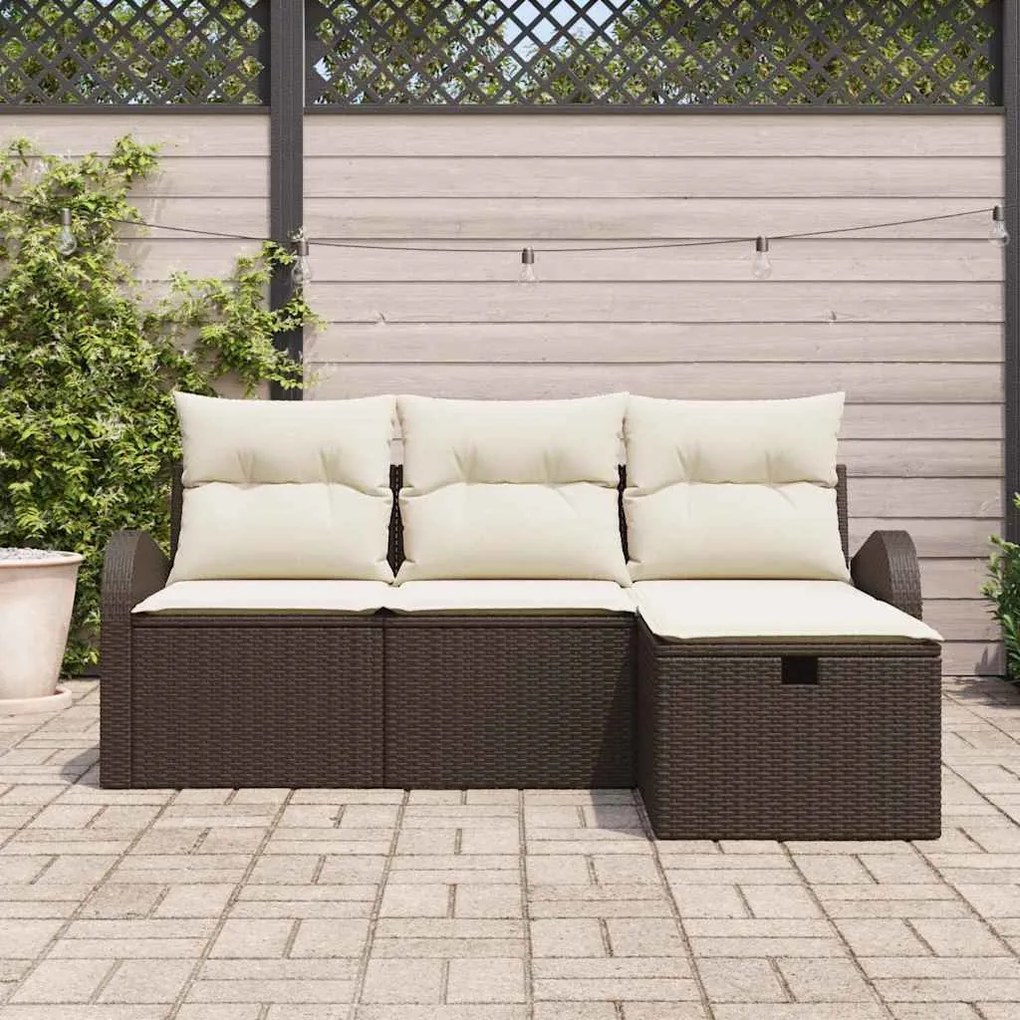 Kerti Kanapé Szett 4 pcs Barna és krémszínű 179 x 117 x 85 cm