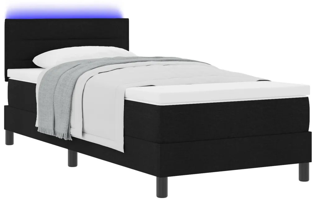 Boxspring Ágy Mattal & LED Fekete 90x200 cm Szövet