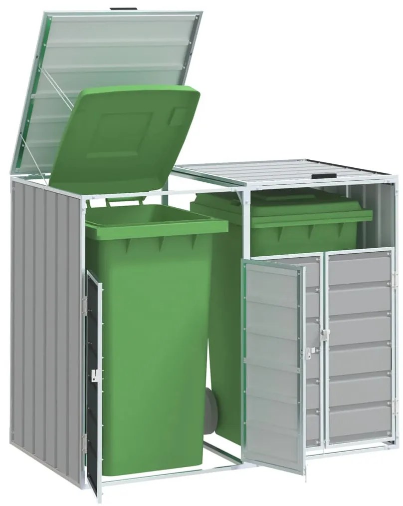 szürke acél kerekes szemetes tároló dupla tárolókhoz 138 x 79 x 117 cm