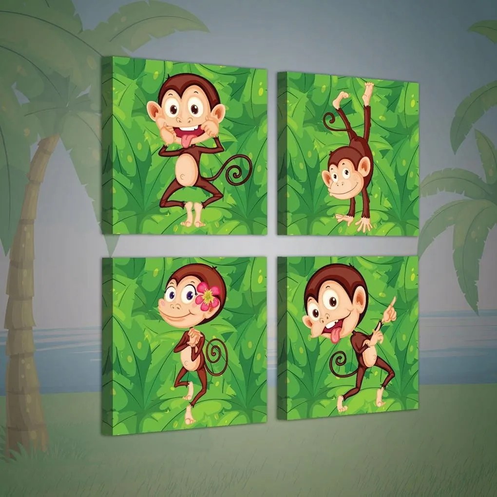 Vászonkép 50x50 Játékos majmok vidám állatok dzsungel dekoráció gyerekeknek