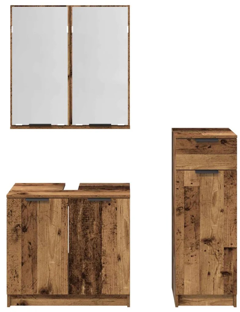 vidaXL Fürdőszoba bútor szett fiókkal ajtóval 3 pcs Öreg fa Faanyag