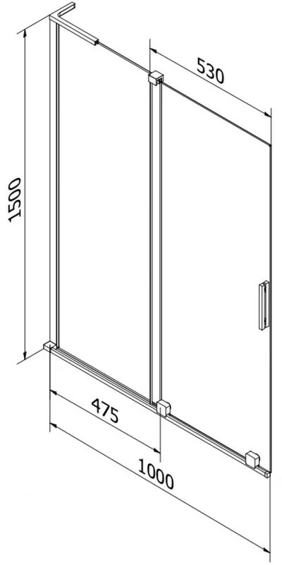 Mexen Velar L, 2 szárnyú eltolható kádparaván 100 x 150 cm, 8mm átlátszó üveg, króm profil, 896-100-003-01-01
