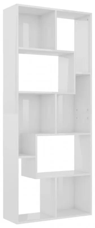 Magasfényű fehér forgácslap könyvszekrény 67 x 24 x 161 cm