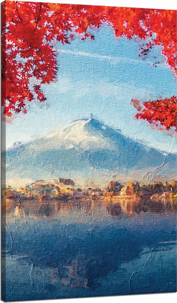 Vászonkép Színes levelek Város Hegy Víz 70x120 cm