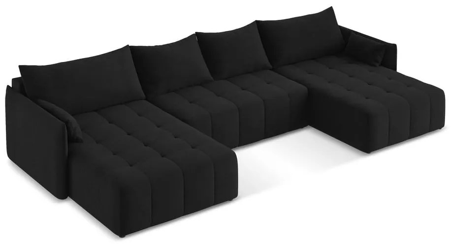 Fekete kinyitható-tárolóhelyes (U alakú) sarokkanapé Moku – Makamii