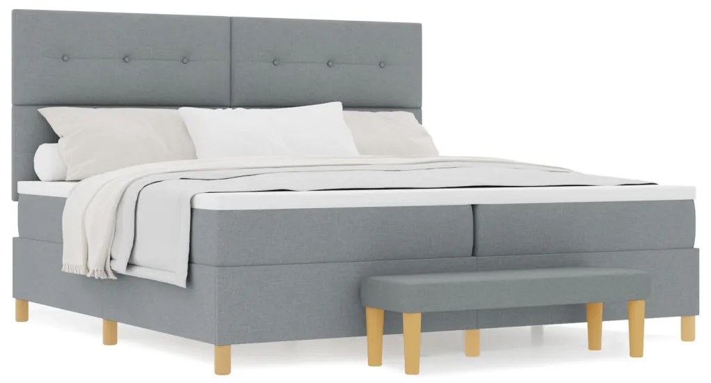 Boxspring Ágy Mattal &amp; Pad Light Grey 200x200 cm Szövet