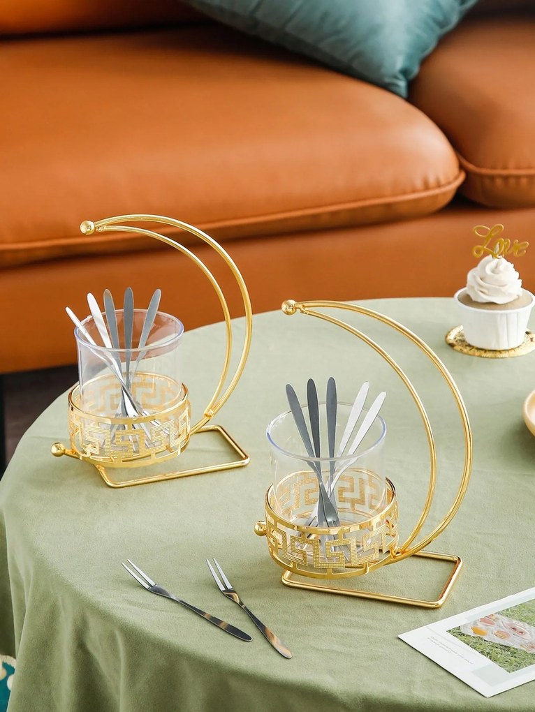 Hordozható Ezüst Desszertes Evőeszköz Készlet Arany Shein Állvánnyal