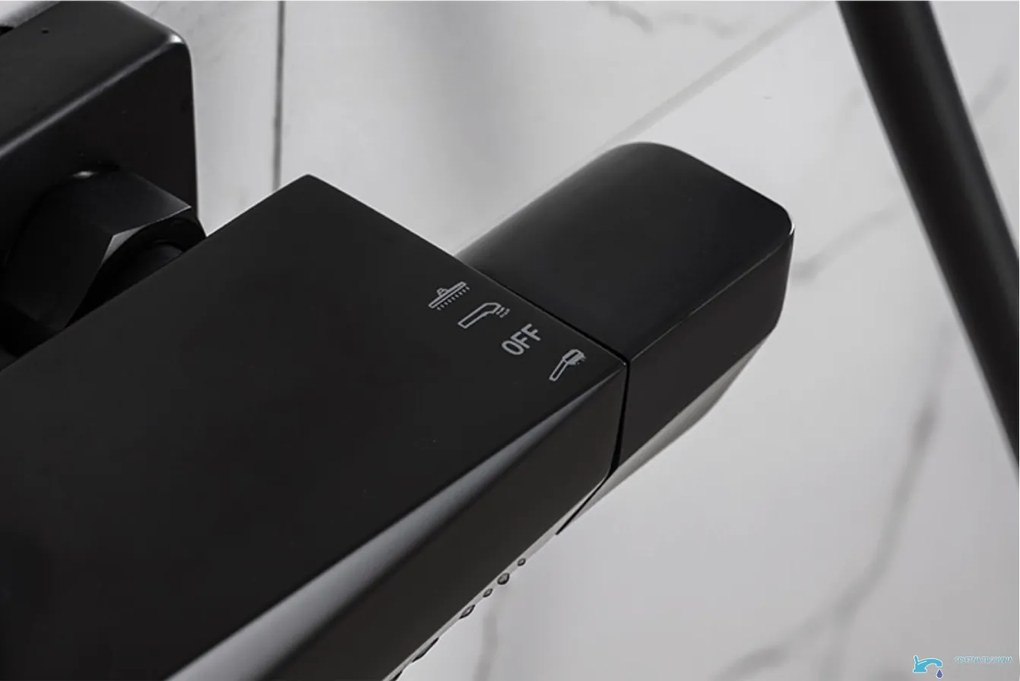 Zuhanypanel EYN TB1751 termosztáttal és többféle vízsugarú zuhanyfejjel, matt fekete, króm és további színváltozatokban — Fekete