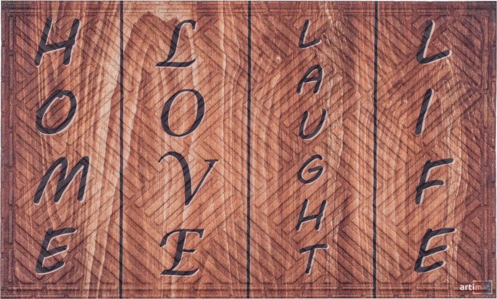 Lábtörlő gumi ajtóhoz 45 x 75 cm, fa mintával, sötétbarna