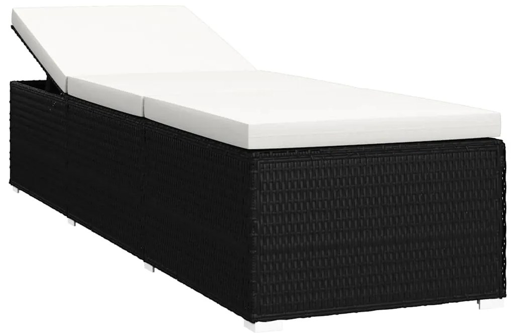 3 részes fekete polyrattan kerti napozóágy szett asztallal