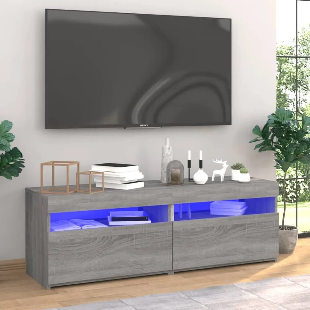 2 db szürke sonoma színű TV-szekrény LED-ekkel 60 x 35 x 40 cm
