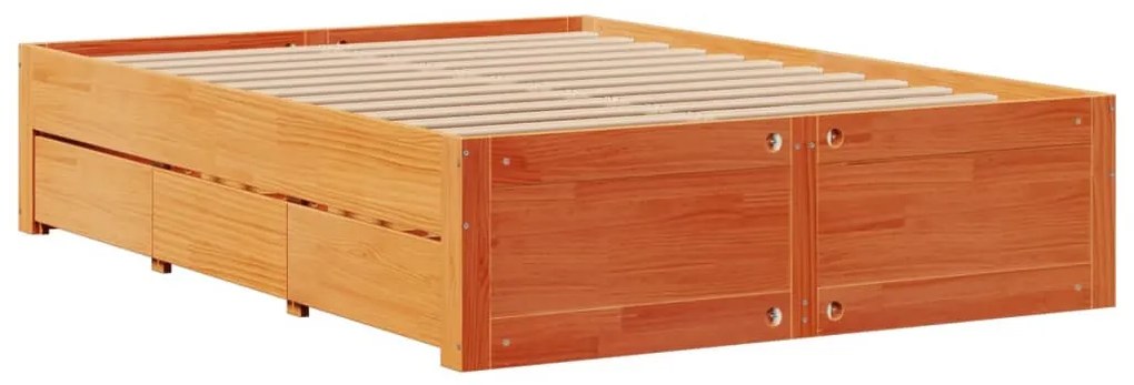 barna tömör fenyőfa fiókos ágykeret matrac nélkül 160 x 200 cm