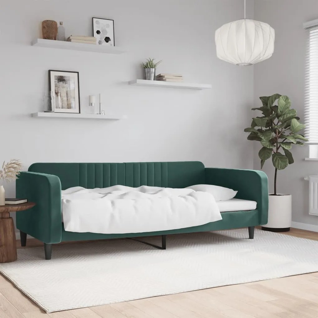 sötétzöld bársony kanapéágy 90x200 cm