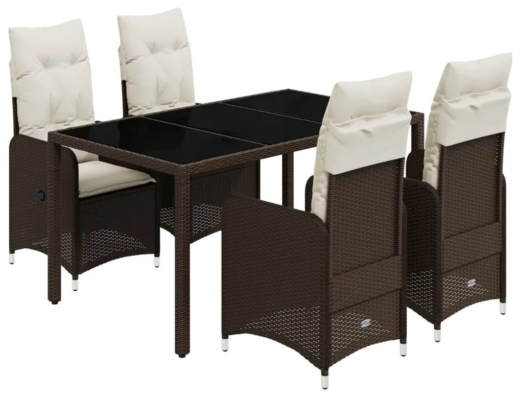 5 részes barna polyrattan kerti bisztrógarnitúra párnákkal