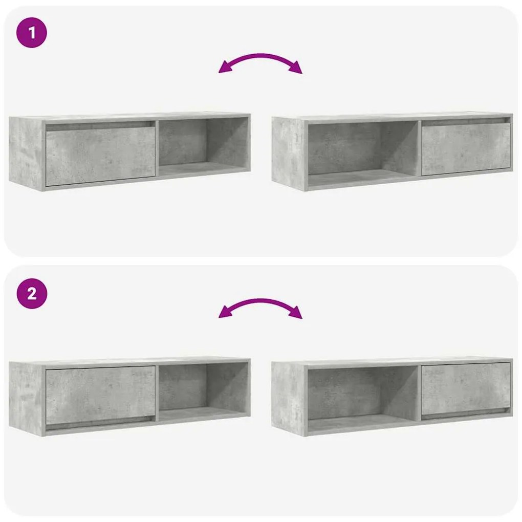 2 db betonszürke szerelt fa TV-szekrény 100x31x25,5cm