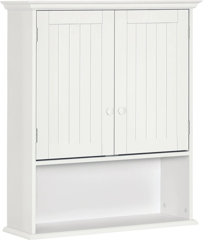Kleankin Fürdőszobai Fali Szekrény 2 Ajtóval, Állítható Belső Polccal és Nyitott Rekesszel 60x20x70.5 cm Fehér | Aosom