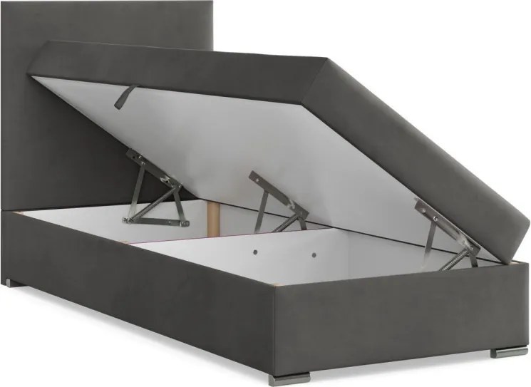 Agen egyszemélyes ágy, bársony, ágyneműtartóval, sötétszürke