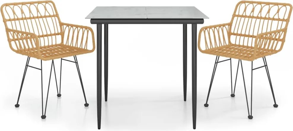 vidaXL 3 részes polirattan kerti étkezőgarnitúra