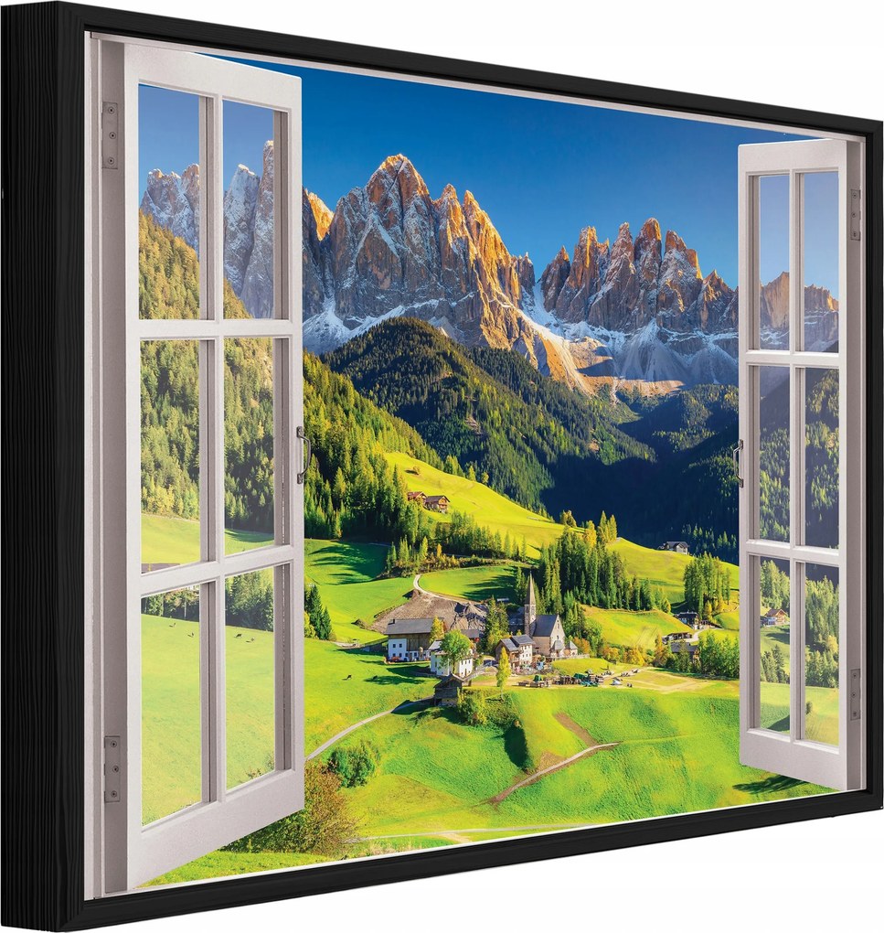 Vászonkép Fekete Keretben Ablak 3D Hegyek Természet Nappali Hálószoba 100x70