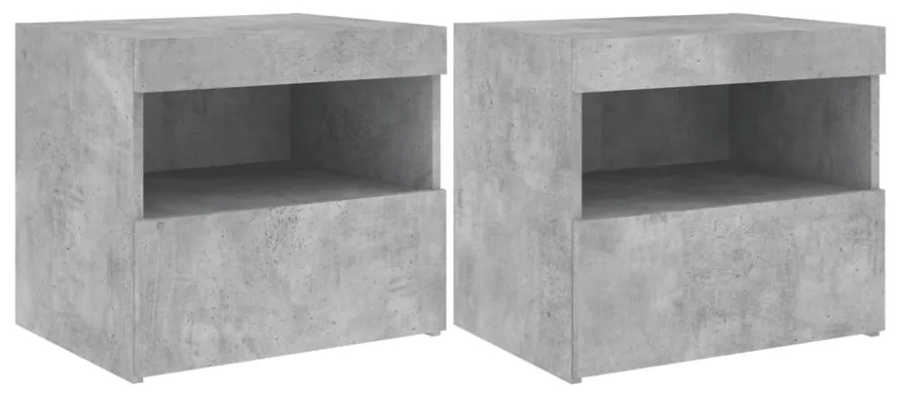 2 db betonszürke éjjeliszekrény LED-fényekkel 50x40x45 cm