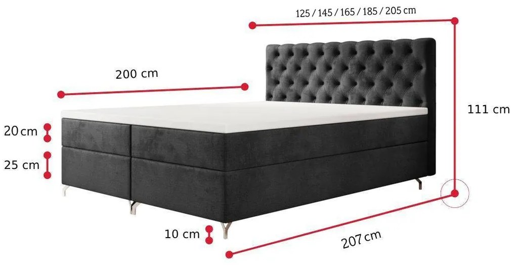 FESTER 2 kárpitozott boxspring ágy, 140x200, Monolith 97