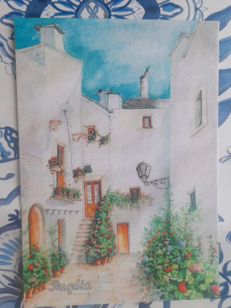 Grafika Olasz Puglia Giro Vagando Fehér Udvar