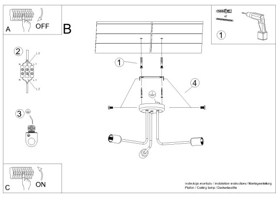 Sollux SL.1450 - Csillár rúdon NORAH 3xE27/15W/230V fekete