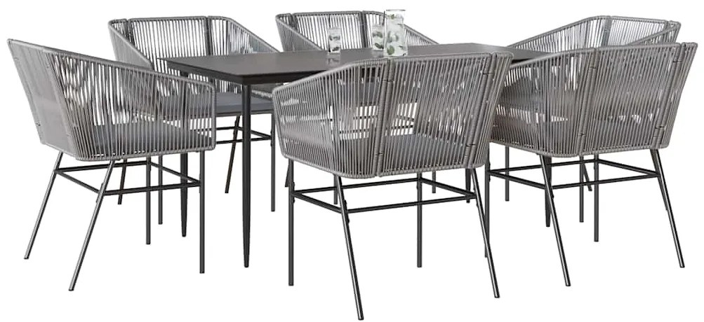 vidaXL 7 részes szürke polyrattan üveg kerti étkezőgarnitúra párnával