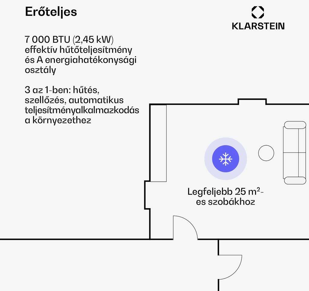 Klarstein Aero Ring 7K légkondicionáló 7 000 BTU mobil és intelligens max. 25 m² hangvezérléssel
