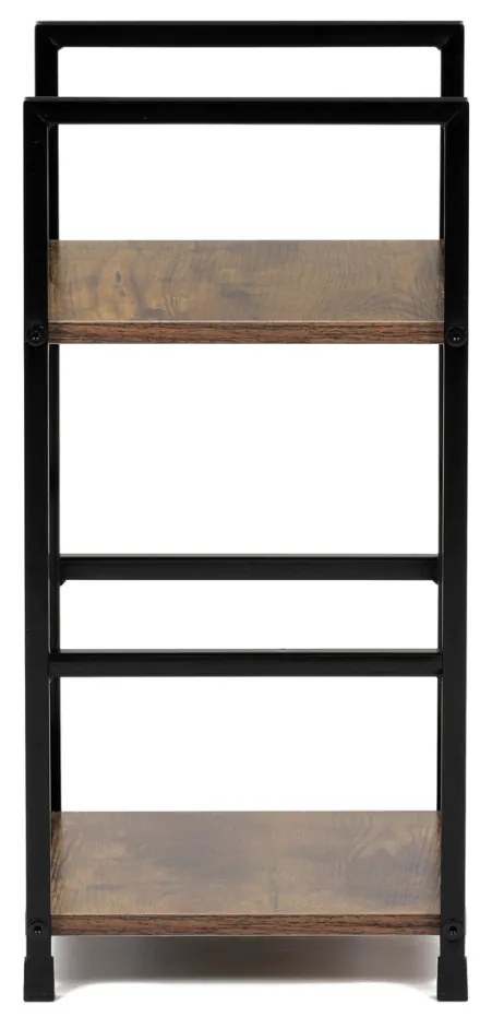 Bibliotecă, 2 rafturi, decor lemn vintage, MDF, lac negru