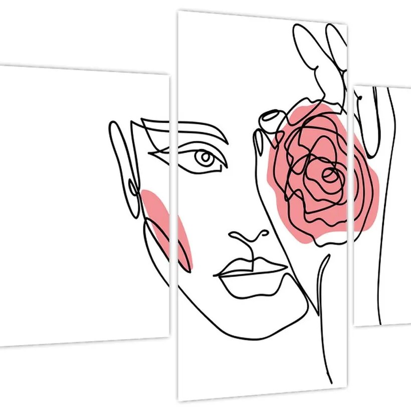 Kép - Line art arc rózsával (90x60 cm)