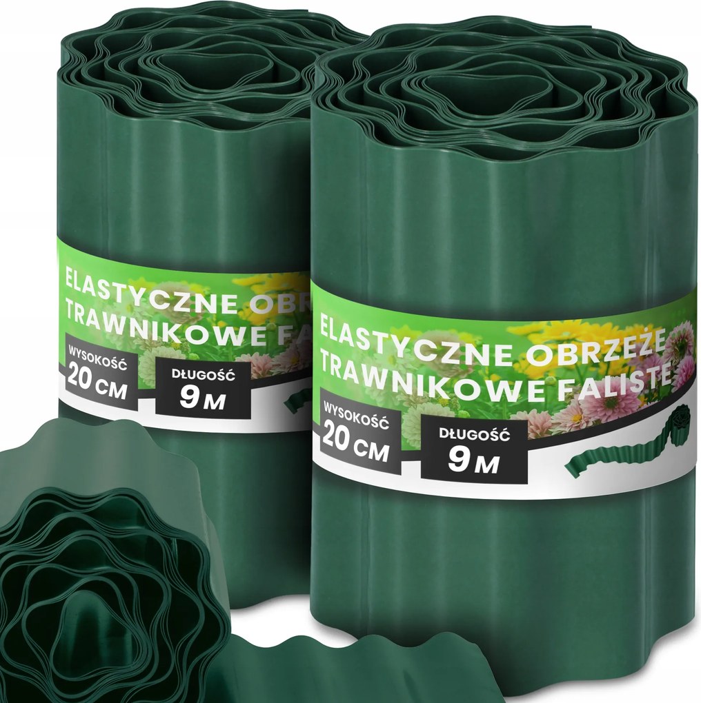 Gyepszegély 20 cm 18 m Kerti Hullámos Paliszád Border Zöld Us-t
