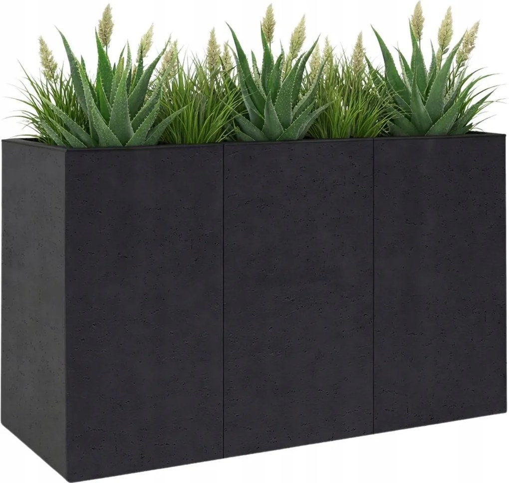 Kerekes Virágtartó Beton Fekete 90x30x60 cm virágos erkély terasz