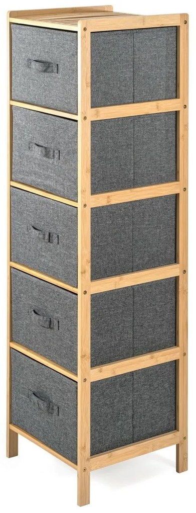 G21 Bambusz polc kosarakkal, 5 polc, szürke, 5 emelet