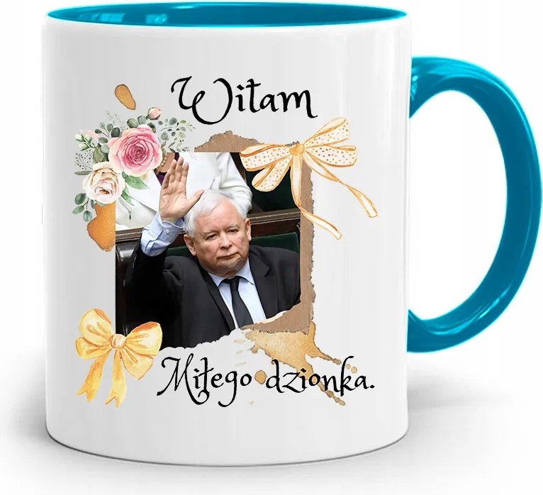 Kék Vicces Bögre Jaroslaw Kaczynski fényképes nyomattal