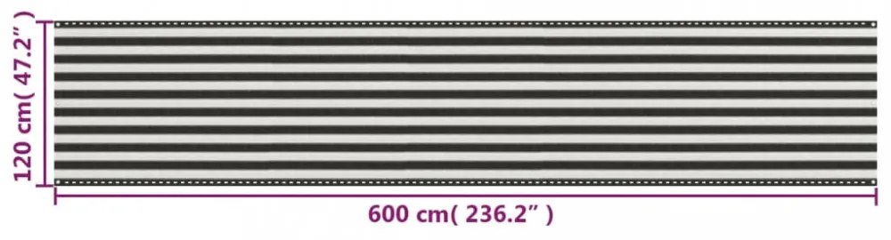 antracitszürke-fehér HDPE erkélynapellenző 120 x 600 cm