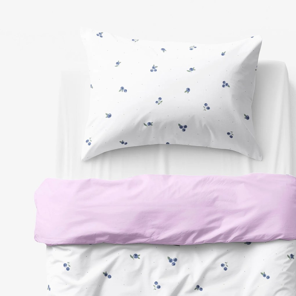 Goldea gyermek pamut ágyneműhuzat duo - áfonya mintás, lila színű hátoldal 140 x 200 és 70 x 90 cm