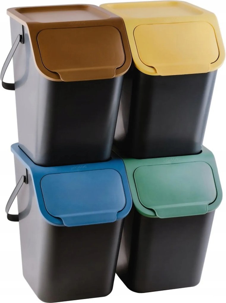 Bini 4x25 l-es szelektív hulladékgyűjtő edénykészlet fogantyúkkal és fedéllel