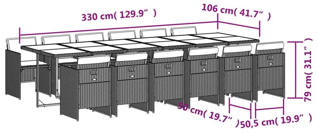 vidaXL 13 részes szürke polyrattan kerti étkezőgarnitúra párnákkal