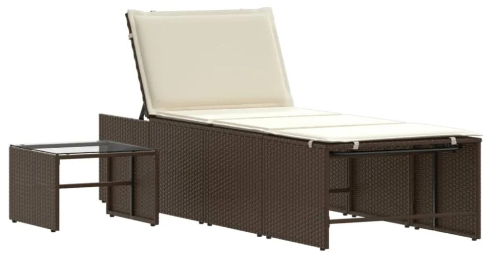 2 db barna polyrattan napozóágy asztallal