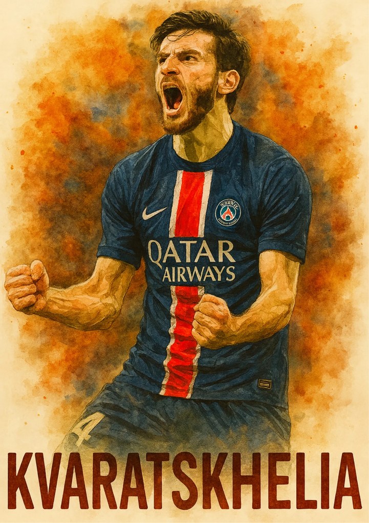 Poszter 50x70 cm Kvaratskhelia focilabda