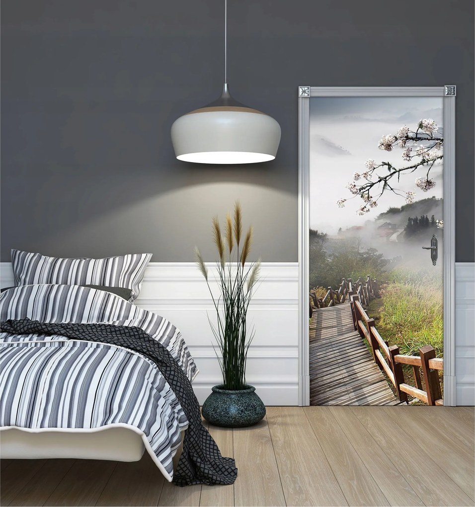 Flizelin fotótapéta Híd a virágzó cseresznyében japán kert 91x211 +ragasztó