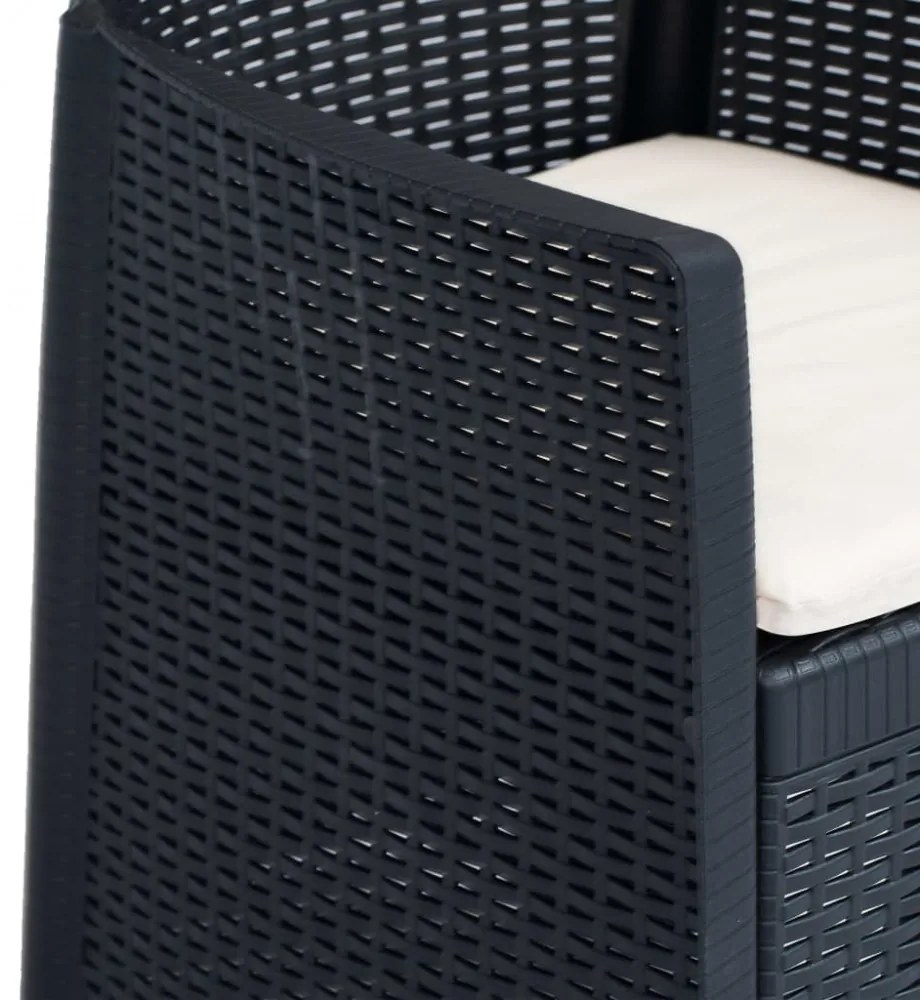 3-részes antracitszürke rattan jellegű műanyag bisztrószett