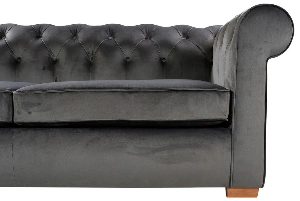 Oxford Chesterfield Kihúzható kanapé, 3 személyes 88x216x75 cm, antracitszürke