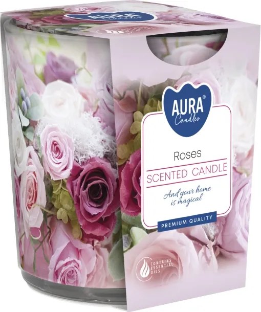 Illatgyertya Aura Rózsa mintával az üvegen